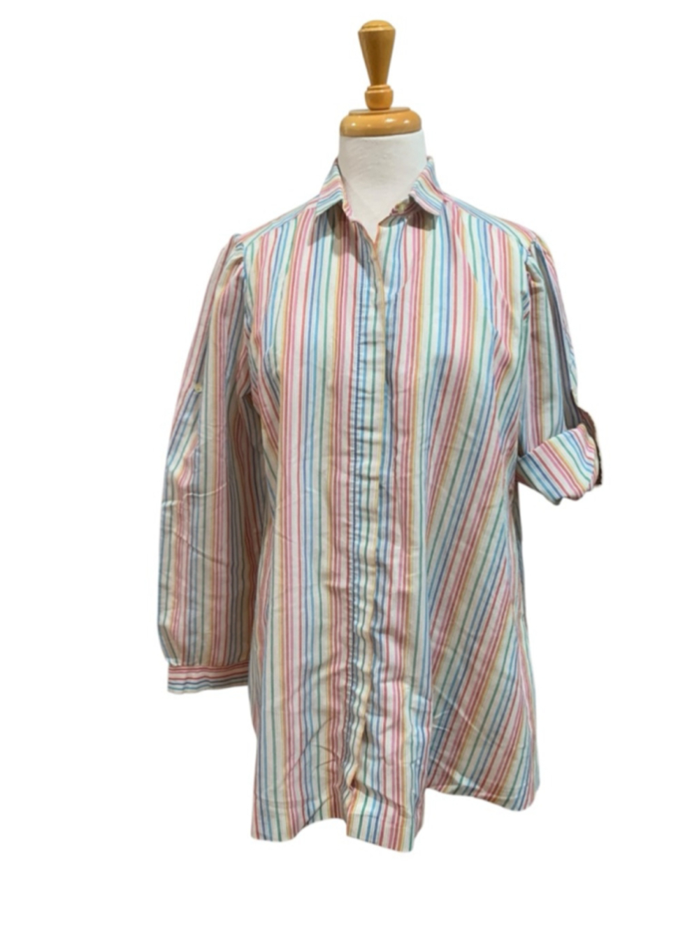 Vntg 80’s Lady Madonna Rainbow Multicolor Stripe Button Down Shirt M